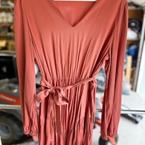 Rust Long Sleeve Dress with Belt